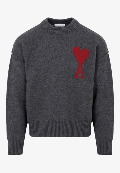 Ami Alexandre Mattiussi Ami De Coeur Wool Sweater In Gray