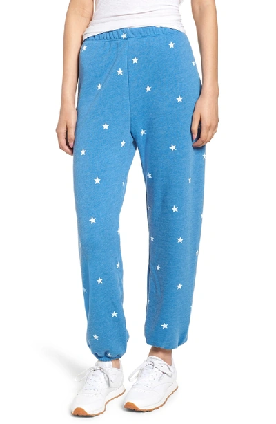 Wildfox Football Star Easy Sweatpants In Blue Coast