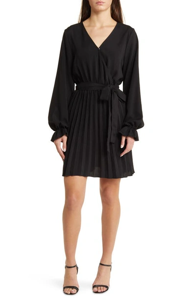 Nikki Lund Sienna Long Sleeve Faux Wrap Dress In Black