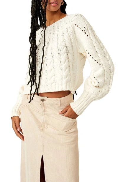 Free People Sandre Cable Stitch Pullover In Ivory