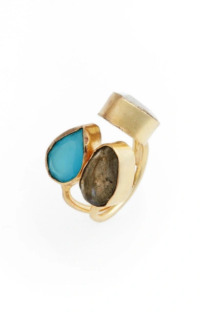 Elise M Kinara Moonstone, Labradorite & Chalcedony Ring In Gold