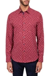 Construct Paisley Stretch Performance Dress Shirt In Burgundy