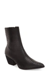 Matisse Caty Western Pointed Toe Bootie In Black Croc Embossed Leather