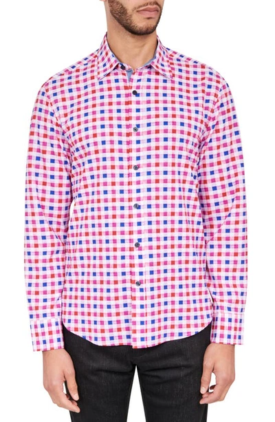 Construct Micro Check Button-up Shirt In Red/ Blue