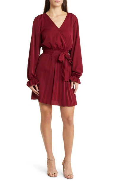 Nikki Lund Sienna Long Sleeve Faux Wrap Dress In Burgundy