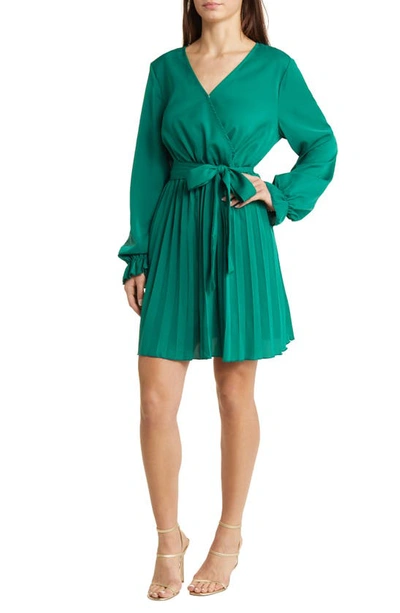 Nikki Lund Sienna Long Sleeve Faux Wrap Dress In Green