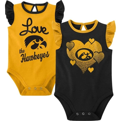 Outerstuff Babies' Girls Newborn & Infant Black/gold Iowa Hawkeyes Spread The Love 2-pack Bodysuit Set In Black,gold