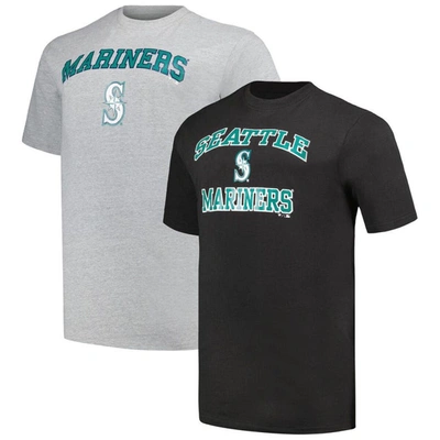 Profile Black/heather Gray Seattle Mariners Big & Tall T-shirt Combo Pack