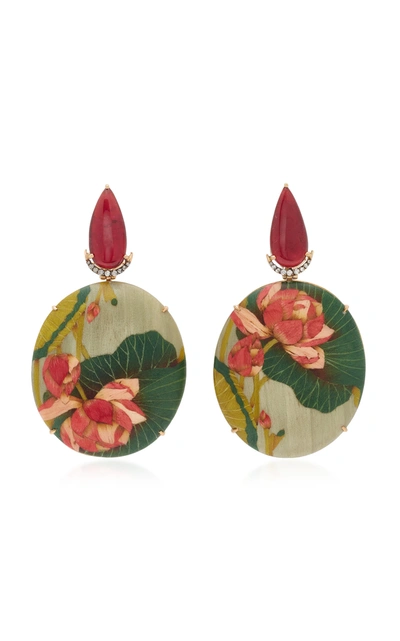 Silvia Furmanovich Marquetry Pink Flower Earrings In Floral