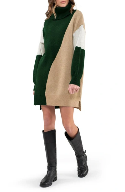 Blu Pepper Colorblock Turtleneck Sweater Dress In Hunter Green Multi |  ModeSens