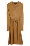 French Connection Judith Tie Waist Long Sleeve A-line Dress In 20-camel
