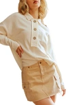 Blu Pepper Button Placket Sweater Top In Cream