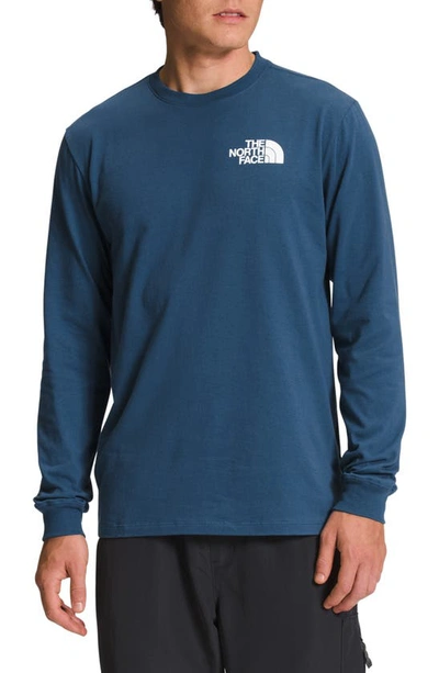 The North Face Long Sleeve Nse Box Logo Graphic Tee In Shady Blue,tnf Black