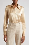 Lafayette 148 French Cuff Silk Button-up Blouse In Dune