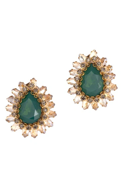 Deepa Gurnani Leesha Crystal Stud Earrings In Green