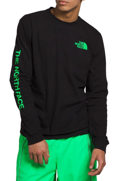 The North Face Hit Long Sleeve Graphic Tee In Tnf Black,chlorophyll Green