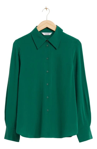 & Other Stories Silk Button-up Shirt In Green
