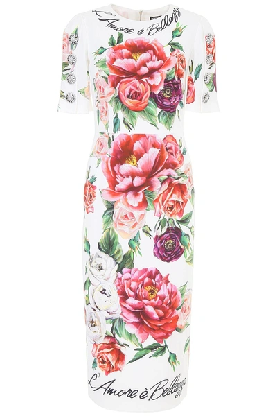 Dolce & Gabbana L'amore È Bellezza Dress In Peonie Fdo Panna|bianco