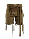 Saint Laurent Tie-waist Lace-embellished Shorts In Khaki-green