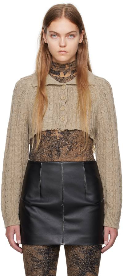 Mm6 Maison Margiela Cable-knit Cropped Cardigan In Beige