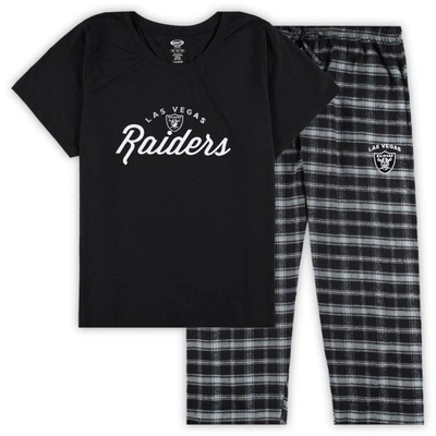 Concepts Sport Black Las Vegas Raiders Plus Size Badge T-shirt & Flannel Pants Sleep Set