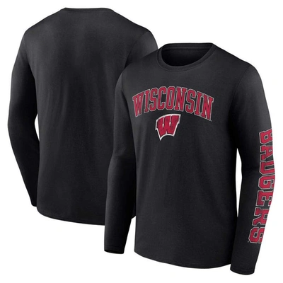 Fanatics Branded Black Wisconsin Badgers Distressed Arch Over Logo Long Sleeve T-shirt