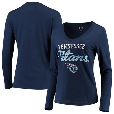 G-iii 4her By Carl Banks Navy Tennessee Titans Post Season Long Sleeve V-neck T-shirt