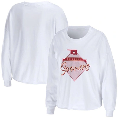 Wear By Erin Andrews White Oklahoma Sooners Diamond Long Sleeve Cropped T-shirt