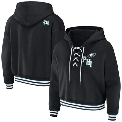 Wear By Erin Andrews Black Philadelphia Eagles Lace-up Pullover Hoodie