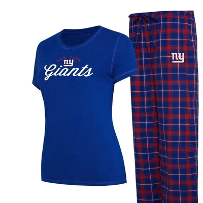 Concepts Sport Women's  Royal New York Giants Plus Size Badge T-shirt And Flannel Pants Sleep Set