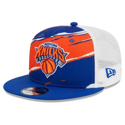 New Era Men's  Blue, White New York Knicks Tear Trucker 9fifty Adjustable Hat In Blue/orange