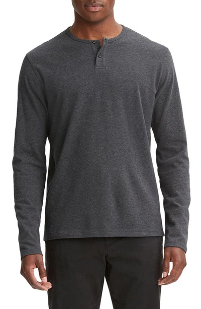 Vince Long Sleeve Sueded Jersey Henley In H Charcoal