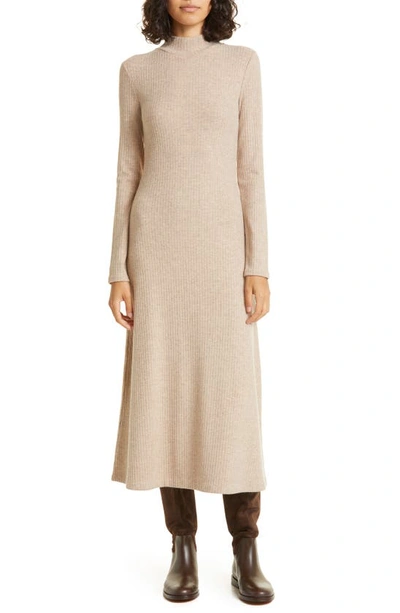 Vince Rib Mock Neck Long Sleeve Knit Dress In Hazel Cream