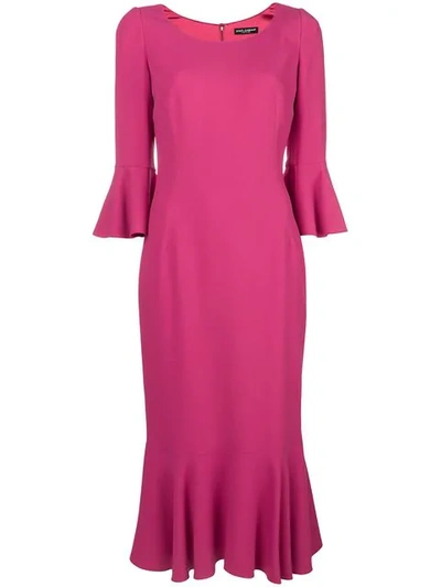 Dolce & Gabbana Frill-trim Midi Dress In Pink