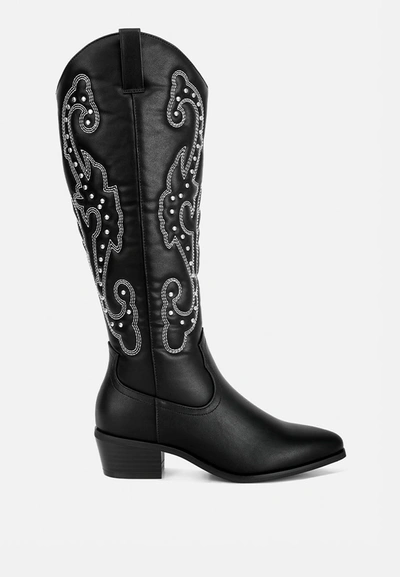 London Rag Reyes Patchwork Studded Cowboy Boots In Black