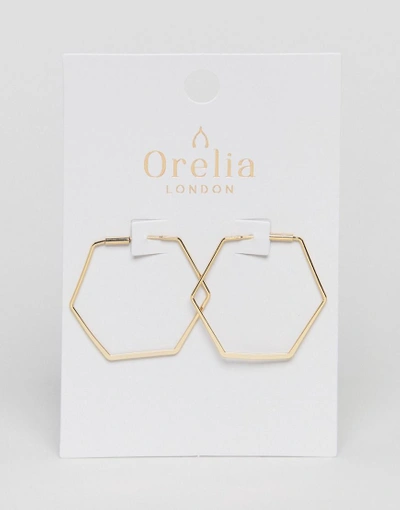 Orelia Gold Plated Medium Hexagon Hoop - Gold
