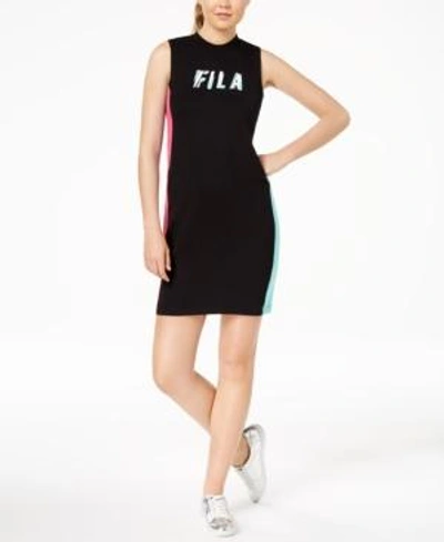 Fila Wren Colorblocked Tank Dress In Black/cockatoo/magenta