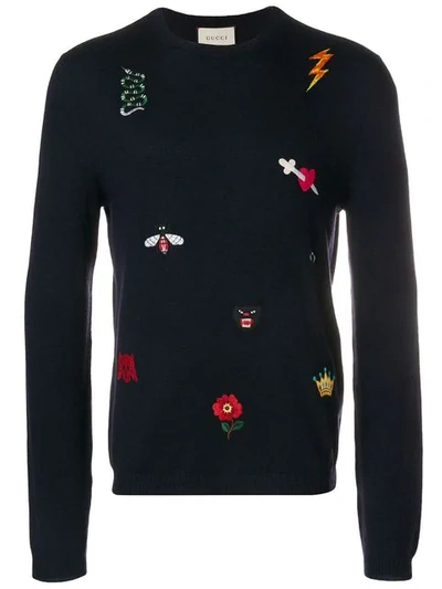 Gucci Embroidered Jumper In Blue