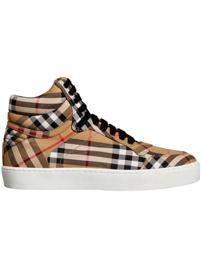 Burberry Vintage Check Cotton High-top Trainers In Yellow