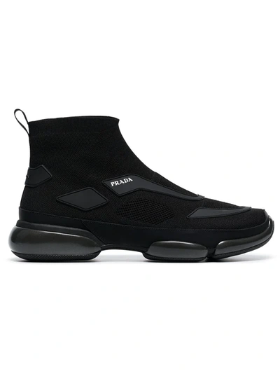 Prada Men's Cloudbust Knit Sport High-top Sneakers In Black