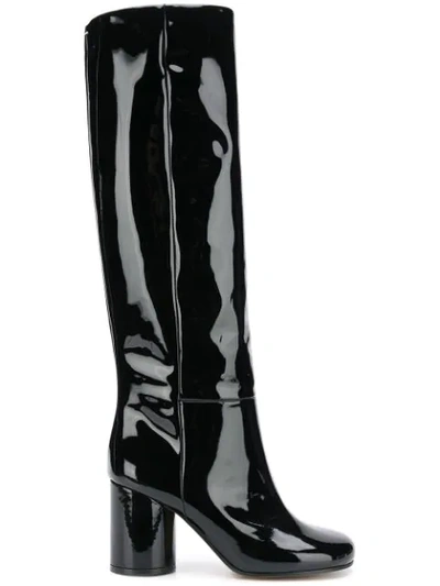 Maison Margiela 80mm Socks Patent Leather Tall Boots In Black