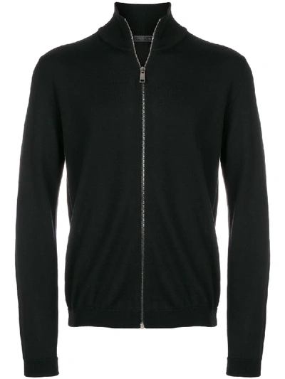 Prada Wool And Nylon Zip-up Cardigan In Black