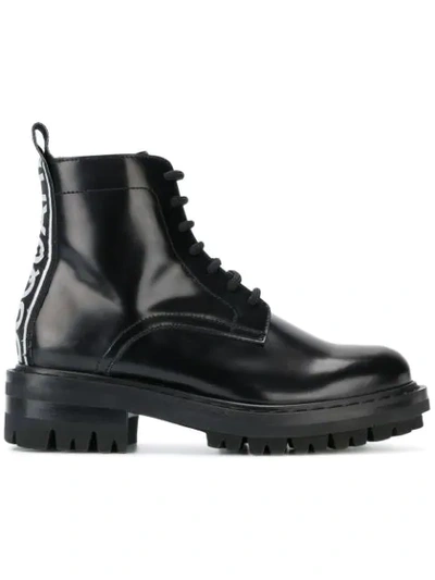 Dsquared2 30mm Logo Brushed Leather Ankle Boots In Black