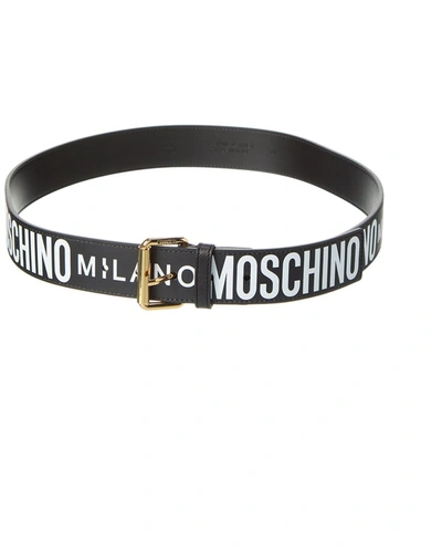 Moschino Printed Leather Belt In Black