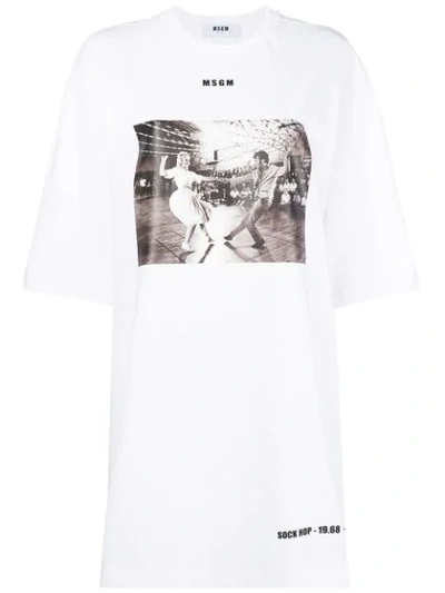 Msgm Photo Print T-shirt Dress - White