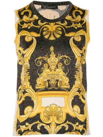 Versace Barocco Sleeveless Knit Top In Black