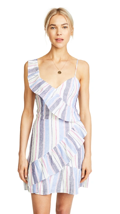 Parker Lollie Stripe Ruffle Linen Mini Dress In Multi Stripe