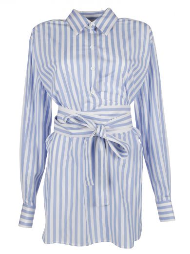 Celine Belted Shirt In Light Blue And White Stripes | ModeSens