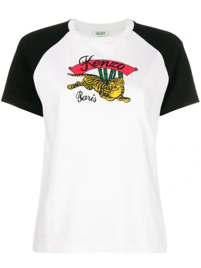 Kenzo Jersey T-shirt With Jumping Tiger Print And Embroidery In White