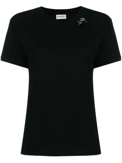 Saint Laurent Rose Print T-shirt In Black